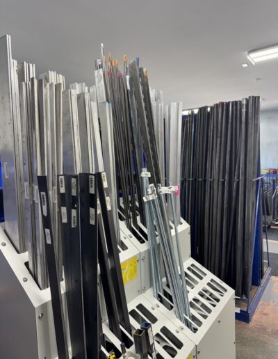 steel in racks and bins