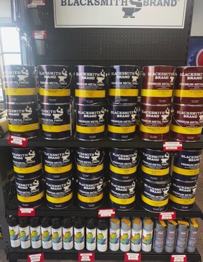 stacks of metal paint cans